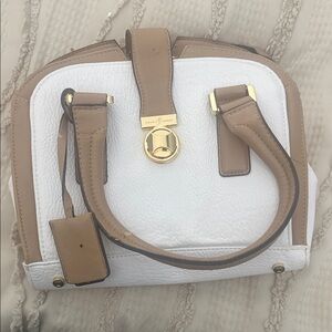 Ivanka Trump White and Tan Leather Satchel with Gold Hardware